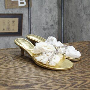 NWT Adam Smith Womens Vintage Alex Rhinestone Low Heels Gold Yellow 6M